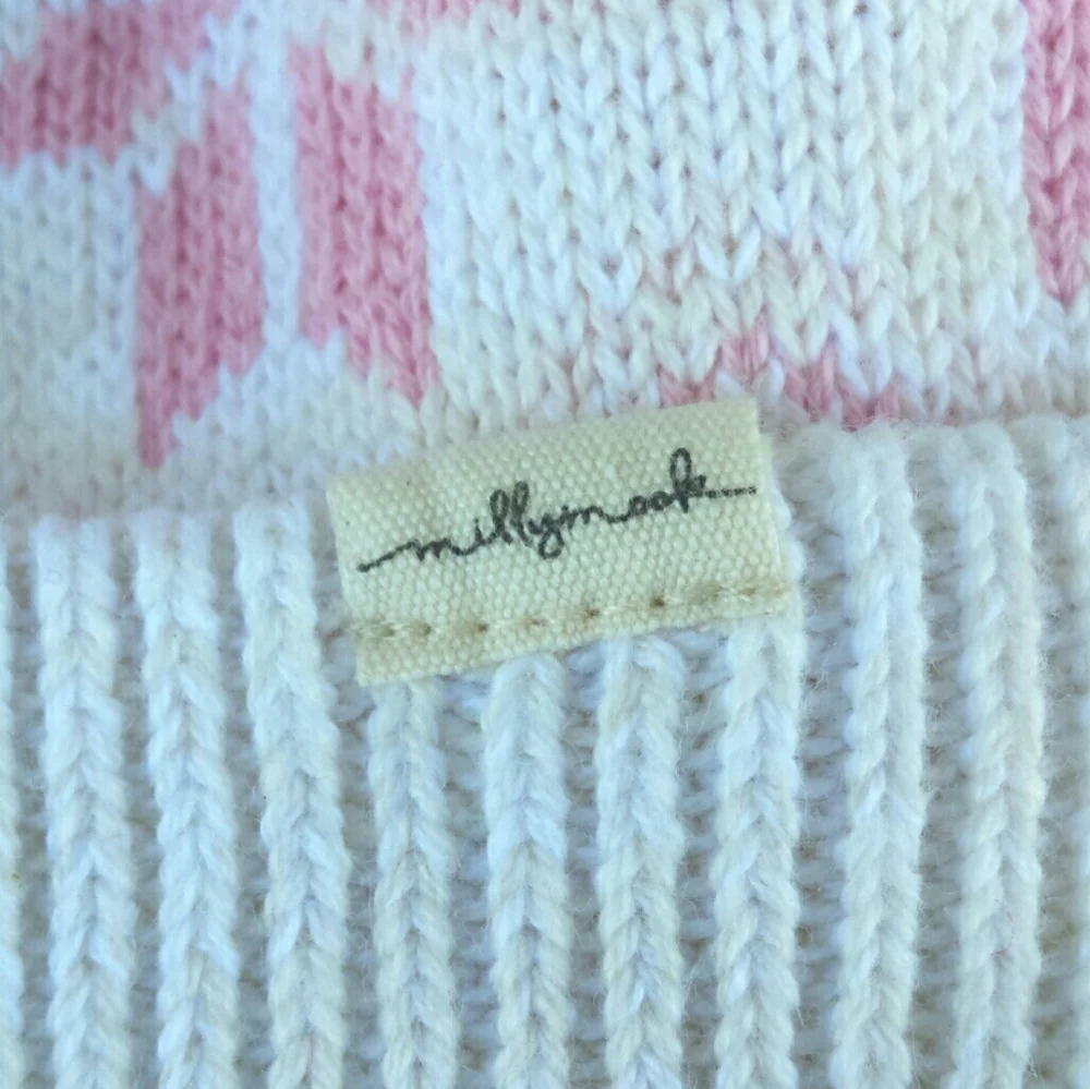 NWOT Millymook Pink Scandinavian Snowflake Motif Pom Pom Beanie Baby Hat 0-12M